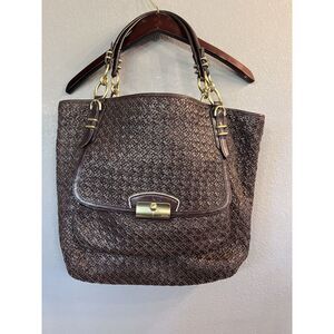 COACH EUC KRISTIN PINNACLE WOVEN LEATHER BROWNTOTE PURSE, 19746 MSRP $1200